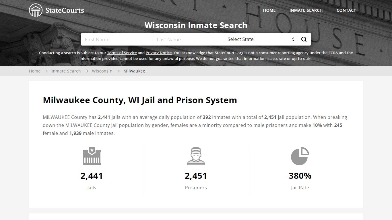 Milwaukee County, WI Inmate Search - StateCourts